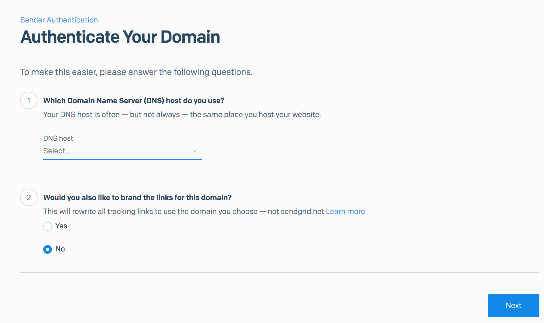 Authenticate email domain in SendGrid